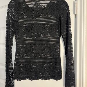 Forever 21 Black Floral Lace Long Sleeve Top